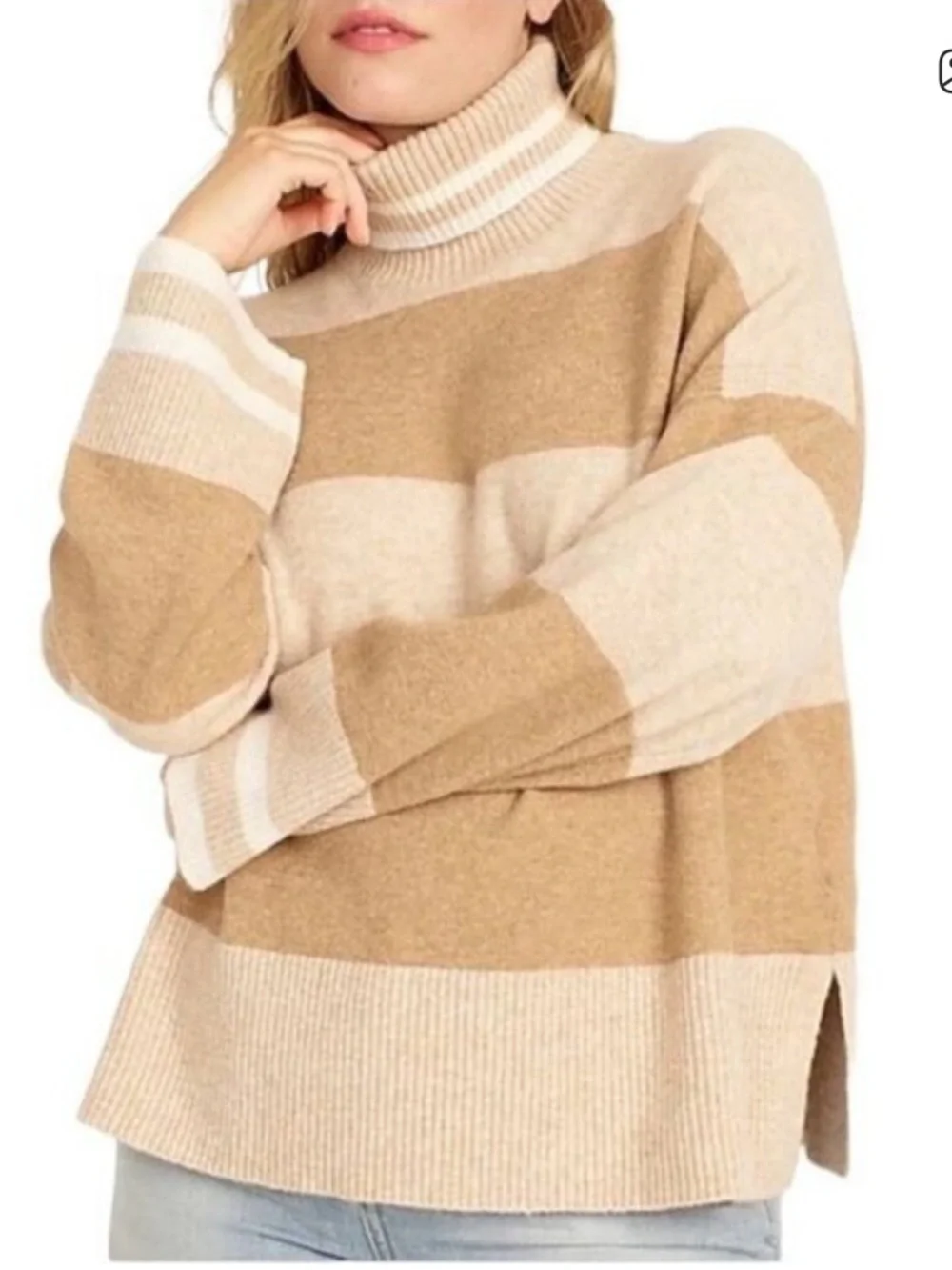 J.Crew Striped turtleneck sweater in Supersoft yarn - beige stripe XS
